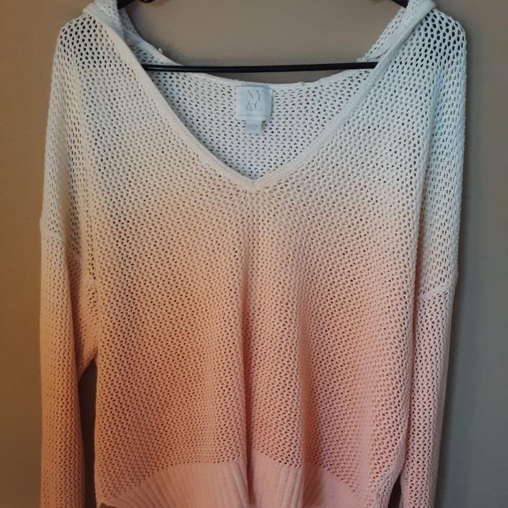 New York & Company Hooded Ombre Mesh Top